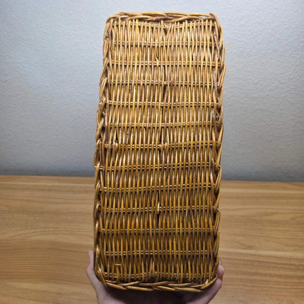 Vintage Wicker Rattan Desk Top Organizer File Letter Holder Storage Basket